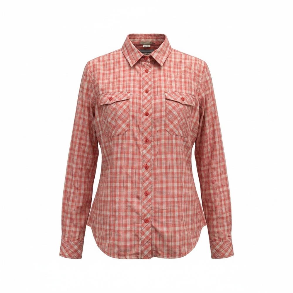 Duluth Trading Co Plaid Button Up Shirt Womens XL Orange Roll Tab